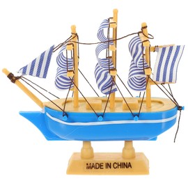 Wooden Sailboat Model Decor Pirate Ship Antique Nautical Model Building Woodcraft Construction Kit Boat Gifts For Adults Kids 4inch,Blue