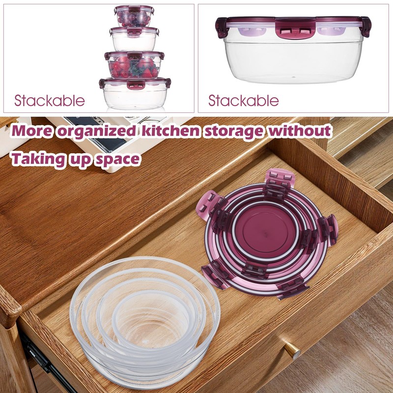 Set of 4 Food Storage Container with Lids, Plastic Mixing
