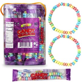 40 Candy Necklaces Edible Party Favors for Kids - Sharing Bulk 40 Count of Individually Wrapped Candy Necklace with Colorful Fruit Flavor - Stretchable, Edible, Fruity Rainbow Candies for Party Favor Supplies