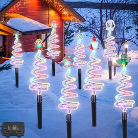 Rossesay 8 Pcs Solar Christmas Garden Stake Lights 8 Mode Yard Landscape Path Lights Xmas Solar Christmas Decorations Outdoor Waterproof Christmas Pathway Lights for Outside Holiday Garden Patio Decor