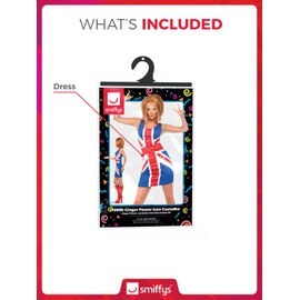 Smiffys Ginger Power, 90s Icon Costume, Red & Blue with Union Jack Dress, Fancy Dress, Adult Dress Up Costumes