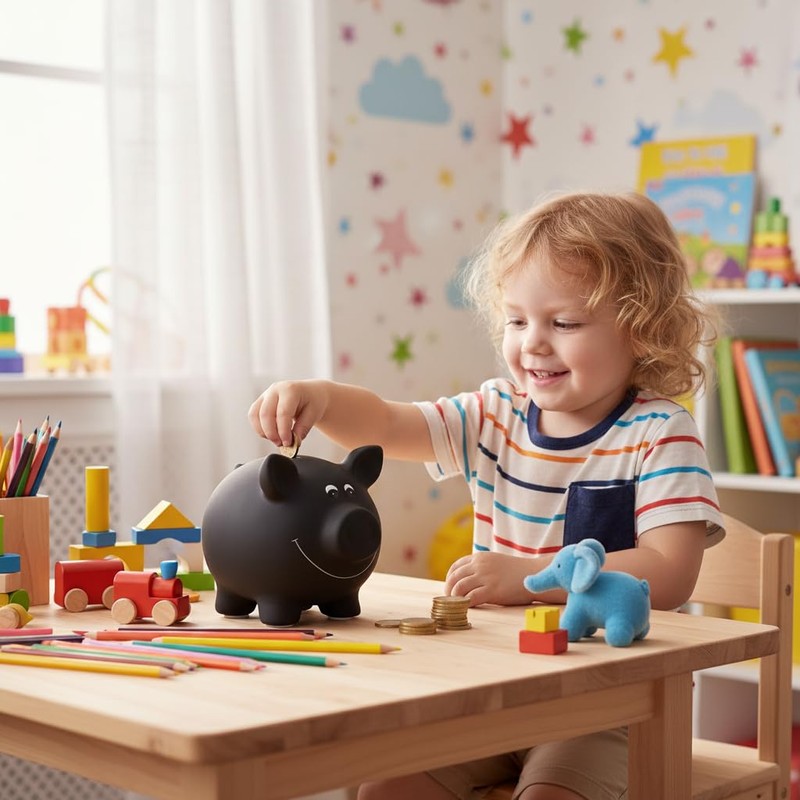 1 x ceramic piggy bank, black, blackboard varnish for labelling,