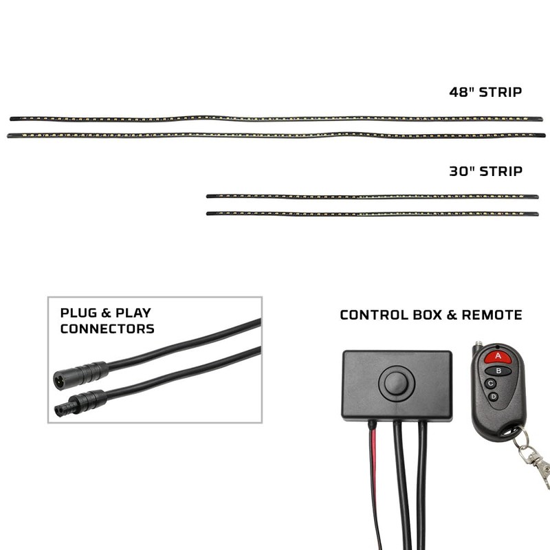 LEDGlow 4pc Orange Flexible Car Slimline LED Underbody Underglow Accent