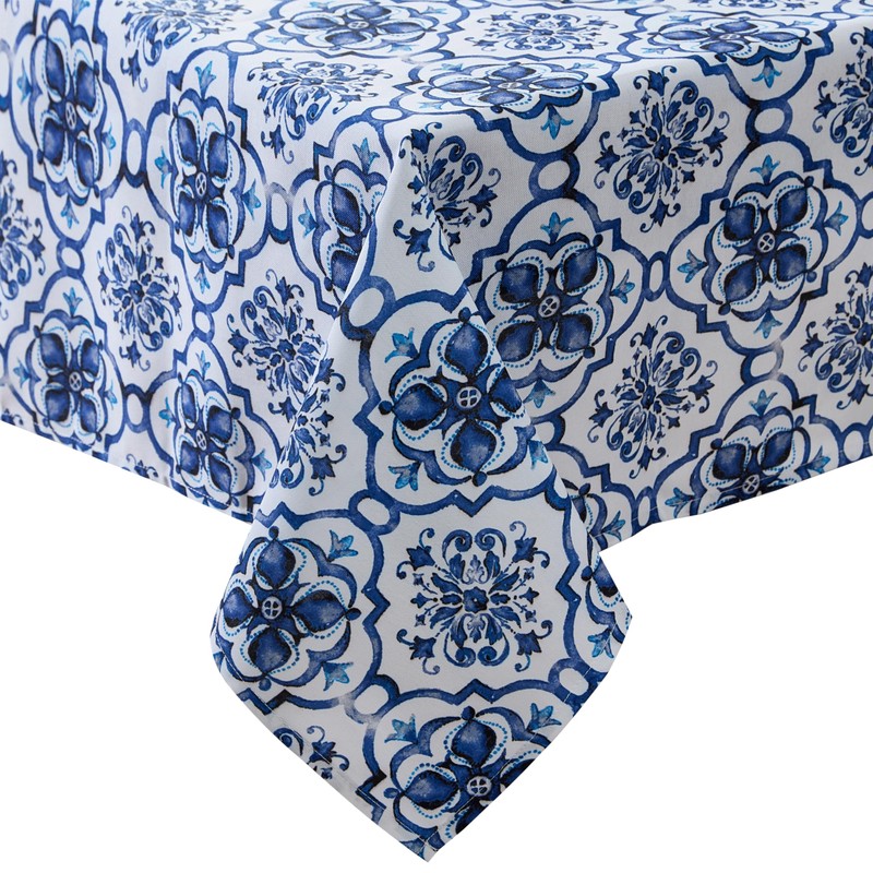 Newbridge 52 x 70 Inch Rectangle Fabric Tablecloth, Blue Amani