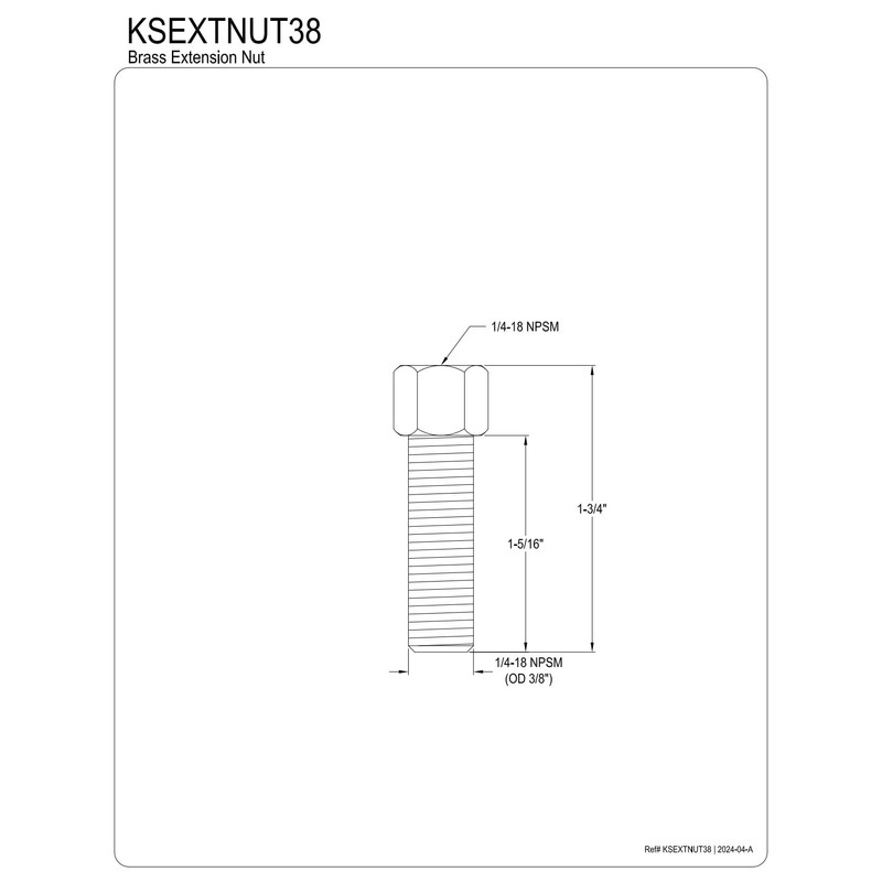 Kingston Brass KSEXTNUT38 Extended Adapetr for Faucet with 3/8" IPS
