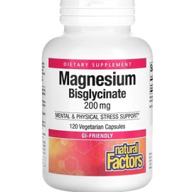 Natural Factors Magnesium Bisglycinate, 200mg, 120 Vegetarian Capsules