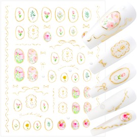 BEIQIYA 5D Embossed Flower Nail Art Stickers, Self-Adhesive Irregular Geometric Frames Nail Decals, Tulip Flower Manicure Supplies Accessories for Women