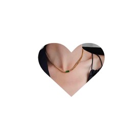 Allereyae Vintage Layered Emerald Pendant Necklace Square Green Gem Necklace Green Emerald Choker Necklace Gold Curb Chain Necklace Jewelry for Women and Girls