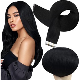 Full Shine Hair Extensions for Women 20 Inch Tape in Hair Extensions Real Human Hair Jet Black Tape ins Extensions Color 1 Extensions Straight 50 Grams 20 Pcs