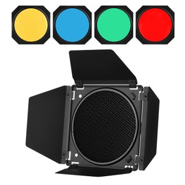 Andoer Barn Door Solid Barndoor Kit with Honeycomb Grid 4 Pieces Colour Filter (Red/Yellow/Blue/Green) for 7 Standard Reflector Strudio Portrait Product Photography
