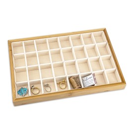 The Display Guys - Stackable Jewelry Tray and Organizer - for Drawers, Dressers, Store Display (32 Compartments, Bamboo Suede)
