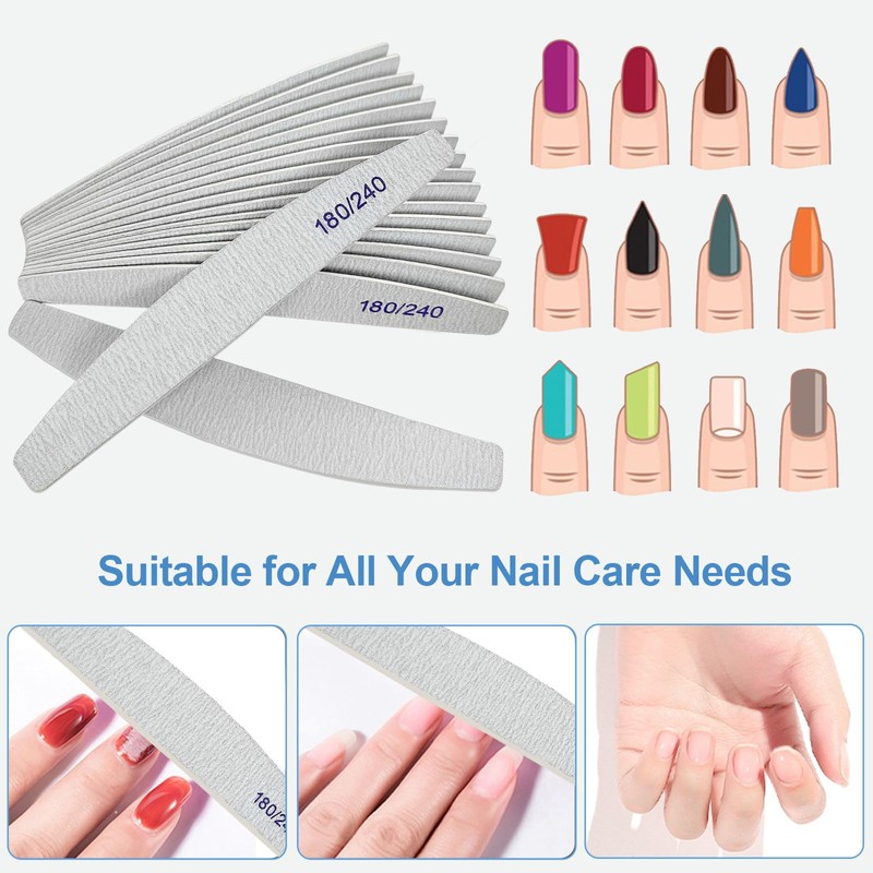 Nail Files (12 Pack), 180/240 Grit Wooden Emery Board Nail