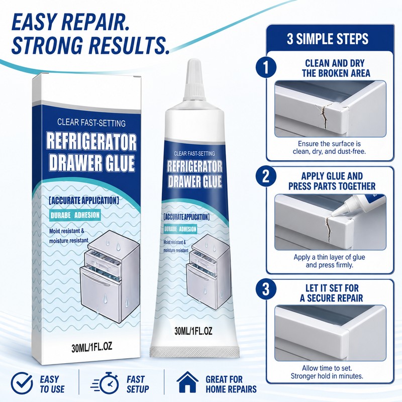 Refrigerator Repair Adhesive for Plastic & Glass – Cold-Resistant Clear