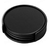 Dacasso Black Leatherette 4 Coaster Set, Round w/Holder - Luxury