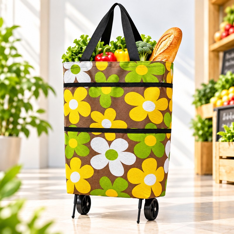 Foldable Wheeled Shopping Bag for Groceries – Expandable Tote-to-Rolling Design