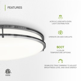 ASD LED 32 Inch Oval Flush Mount Light Fixture | 50W 3960LM 2700K-5000K 120V | 5CCT, Dimmable, ETL Listed | Close to Ceiling Double Ring Lamp, Low Profile Lighting | Nickel