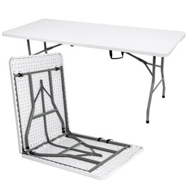 HUZJIEHUI 70.8" W X 29" D X 29" H - 6 ft Folding Table White Portable Heavy Duty Plastic Fold-in-Half Utility Foldable Table for Camp，Picnic & Party