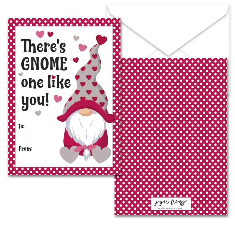 Paper Frenzy Gnome Themed Valentines - 25 pack WITH ENVELOPES