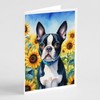 Caroline's Treasures Boston Terrier in Sunflowers Greeting Cards Pack of