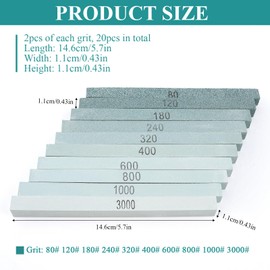 Supkiir 20Pcs Rectangular Sharpening Stone Set, 80#-3000# Green Silicon Carbide Whetstone Stones Sticks, Honing Stone Sharpening Stones for Knives Polishing Carving Models Metal Cutting Tools