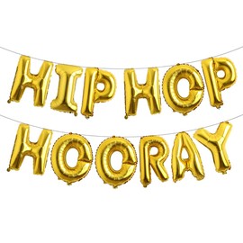 80s 90s Hip Hop Hooray Balloons Banner Decorations Birthday Graduation Play Room Housewarming Easter Spring Baby Shower Engagement Wedding Hen Party Supplies (HIP HOP HOORAY Gold)