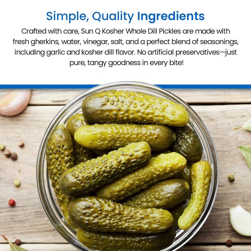 Sun Q Kosher Whole Dill Pickles, 34fl oz | Crisp,