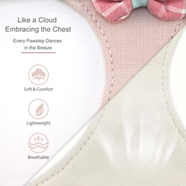 Bow Tie Dog Harness with Leash Set, Cute Soft Puppy Harness for Small Girl Boy Dogs, No Pull No Choke Escape Proof Pet Harnesses, Sakura Pink S