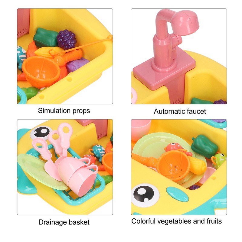 2 in 1 Play Kitchen Sink Toys with Running Water