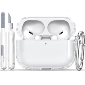 RFUNGUANGO AirPods Pro Case Clear, Soft TPU Transparent with Cleaning Kit & Keychain, Compatible with Magsafe, Compatible Apple AirPods Pro 2nd/1st Generation Protective Case, White