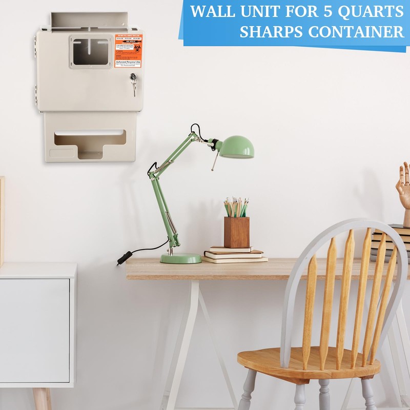 Ripeng Sharps Container System Wall Mount Locking with Glove Box
