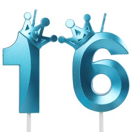 Blue Crown Birthday Candle 16, 16 Candles for Birthday Cakes,Number 16 Crown Candle,16th Birthday Candles Sparkle Decoration for Birthday Party Wedding Anniversary Celebration Supplies