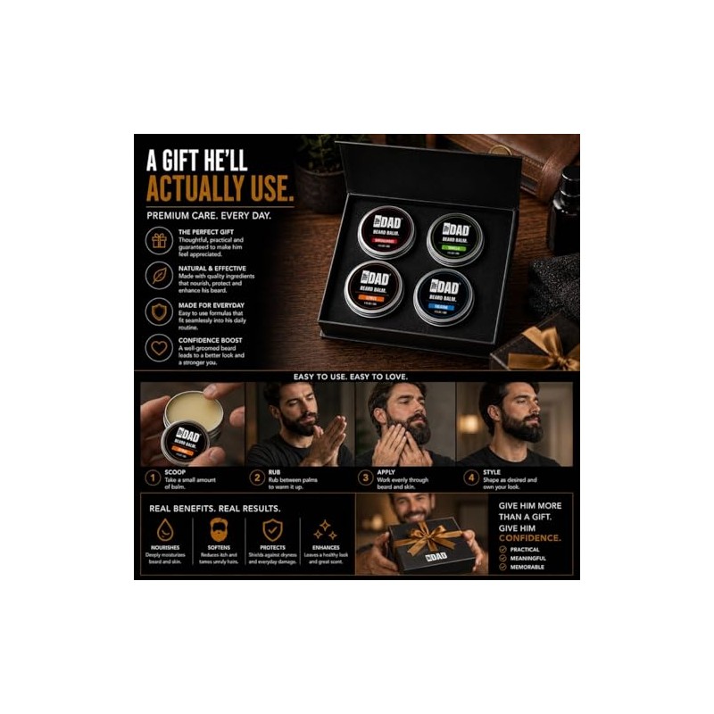 Top Dad Beard Balm Variety Pack – Natural 4-in-1 Conditioning