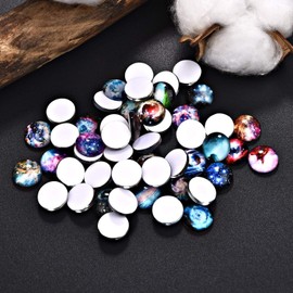 JJG 20 PCS Starry Sky Nebula Glass Dome Cabochons Half Round Flatback, 25mm Diameter, Random Color