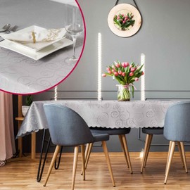 Damask Tablecloth with Curl/Circle Design, Choice of Sizes and Colours, Round, 160 cm, White