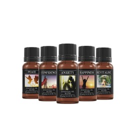 Mystix London | Mental Wellbeing Essential Oil Blend Gift Pack 5x10ml | Anxiety, Confidence, Happiness, Peace, Revitalise | Perfect as a gift