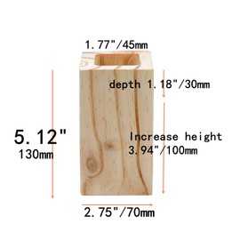 Tsnamay 4Pcs Cuboid Wood Bed Risers Furniture Risers Wooden Solid Original Color for DIY Painting Sofa Couch Chair Table Increase Legs Square Port 1.77",Increase Height 3.94" Inches
