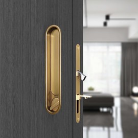 betensh Pocket Door Lock Hardware with Pull Invisible Sliding Door Lock and Pull Pocket Door Handle for Furniture Hardware, Gold