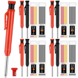 MotiMind 8 pack 2.8mm Mechanical Carpenter Pencils with 48 Refills, Construction Pencils with Built-in Sharpener, Long Nib Deep Hole Marker, Heavy Duty Woodworking Tools for Architect