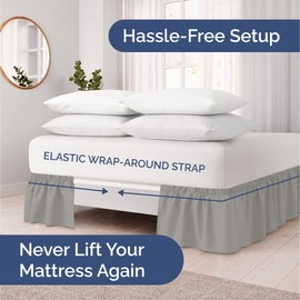 Wrap Around Dust Ruffle Bed Skirt - Light Grey - for King Size Beds with 18 Inch Drop - Elastic Strap - Adjustable Pleated Bedskirt with Brushed Fabric and Wrinkle Free - for Women, Men, Kids & Teens