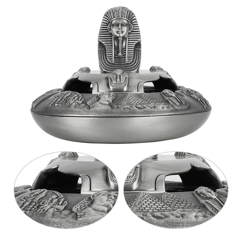 Metal Ashtray with Cover Retro Zinc Alloy Crafts Innovative Ornaments