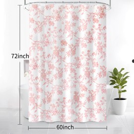 Seorsok Sage Pink Shower Curtain,Cotton Floral Cottagecore,Elegant Floral Fabric Shower Curtain Machine Washable Waterproof Bathroom Decor 60x72 inches