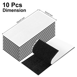 JUNART 10 Pcs Velcro Tape,5cm×10cm High Density Nylon Velcro Strips,Strong Adhesion,Invisible Seamless,for DIY and Home Use(Black)
