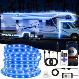 TENDIST RV Awning Led Lights Strip, 12V Blue Camper Awning Light App Control, Waterproof RV Underglow LED Lighting Kit Exterior for Van, Camper, Motorhome, Food Truck (33ft)
