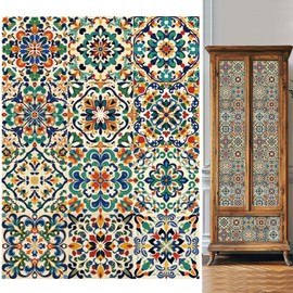 WEBEEDY 36 PCS Colorful Mexican Style Tile Stickers Mandala Easy to Peel and Stick Tile Stickers Vintage Removable Self-Adhesive Wall Decals Waterproof Oil Proof Decorative Sticker for Room,4x4inch