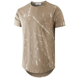 KLIEGOU Mens Hipster Hip Hop Ripped Round Hemline Pattern Print T Shirt (86SH Khaki M)