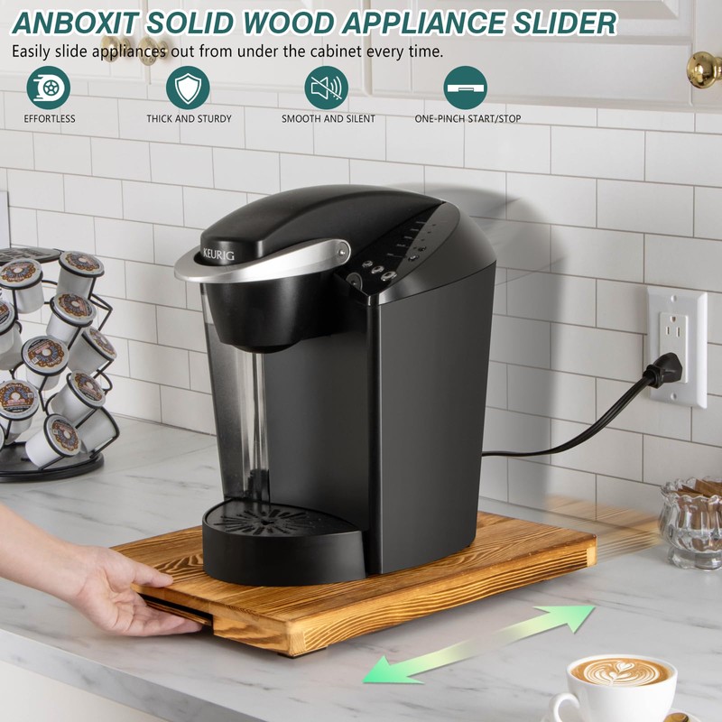 ANBOXIT Appliance Slider, Wooden Sliding Tray for Coffee Maker, Coffee
