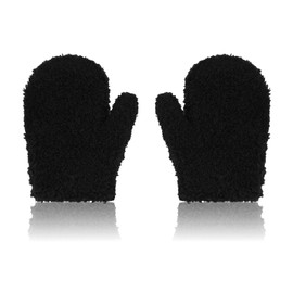 ALLY-MAGIC Toddler Mitten Warm Winter Knitted Fluffy Gloves Cute Basical Christmas Stretch Gloves for Baby Boys and Girls 1-4 Years Old Sports Xmas Gift Kindergarten Y11LZETST (black)
