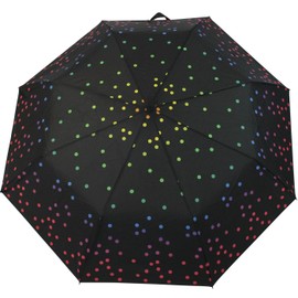 Folding Umbrella Stable with Automatic Black Printed Rainbow Dots, Black Polka Dot, Pocket umbrella with automatic