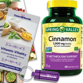 ClickPros Spring Valley Cinnamon 1000mg 400 count + “Truth about Vitamins” Guide & Pill Container (3 Items)!