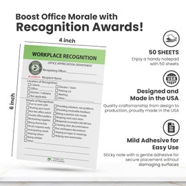 Employee Recognition Award Sticky Notes: Fun Workplace Appreciation Gift Notepad for Office Staff, Coworkers, Team. 4x6 Inch, 50 Self-Adhesive Sheets.